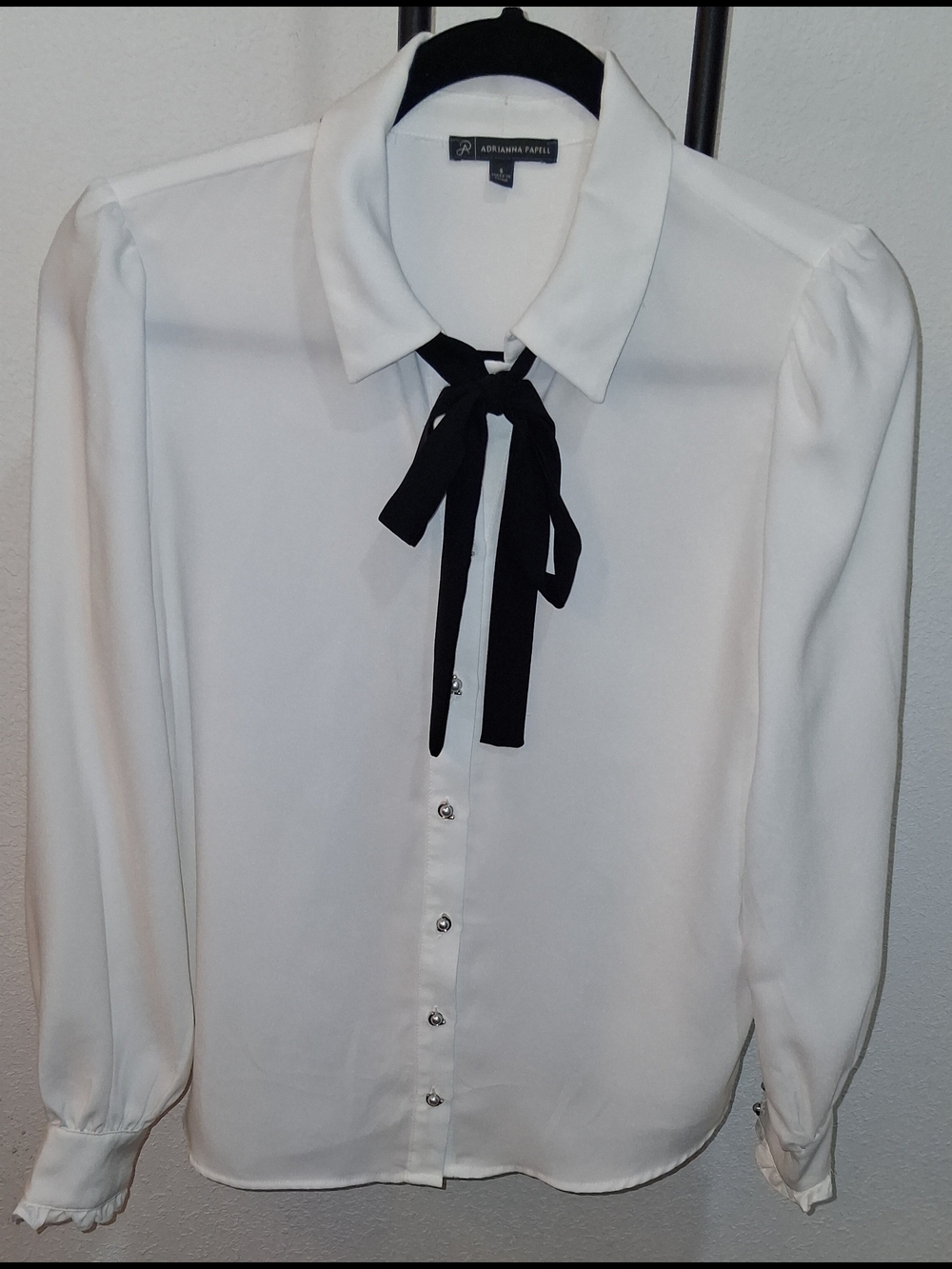 Adrianna Papell White Blouse with Black Bow Tie